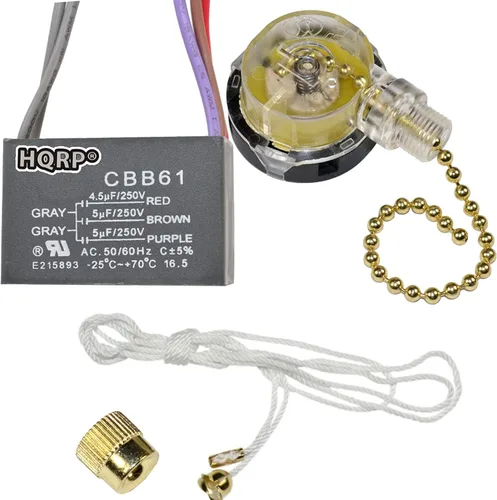 Vista 5 de HQRP Kit de condensador de ventilador de techo CBB61 1uf+2uf 3 cables con certificación UL y interruptor de ventilador de 3 velocidades