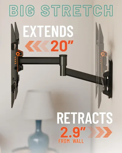 Vista 5 de ECHOGEAR SwiftStud - Soporte de pared giratorio de movimiento completo para televisores de hasta 60 pulgadas, extensión suave, inclinación