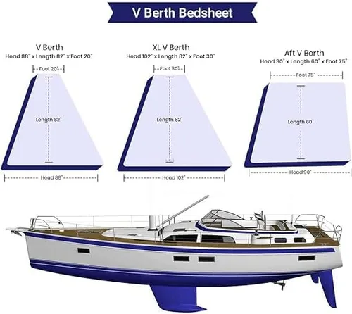 Vista 5 de Juego de sábanas para barco, 100% algodón egipcio, 800 hilos, litera universal en V, la mejor ropa de cama para embarcaciones en V, se adapta a