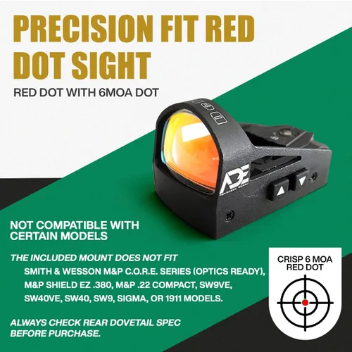 Vista 4 de Ade Advanced Optics Delta RD3-012 - Mira refleja punto rojo + placa de montaje óptica para pistola SW Smith Wesson MP/MP 2.0 Shield, montaje