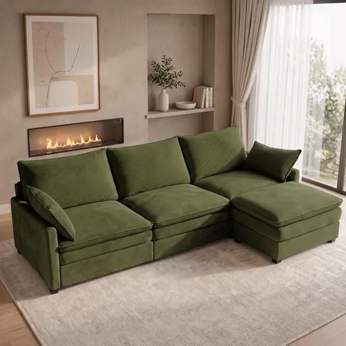 Vista 11 de Sofá modular en forma de L de 111.4 pulgadas con otomana Beige