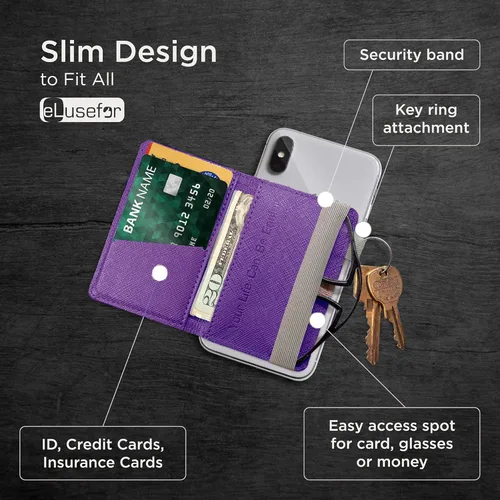 Vista 2 de Soporte adhesivo para teléfono en la parte posterior de la funda para iPhone o Android Funda con 6 ranuras para tarjetas de crédito - Bolsillo