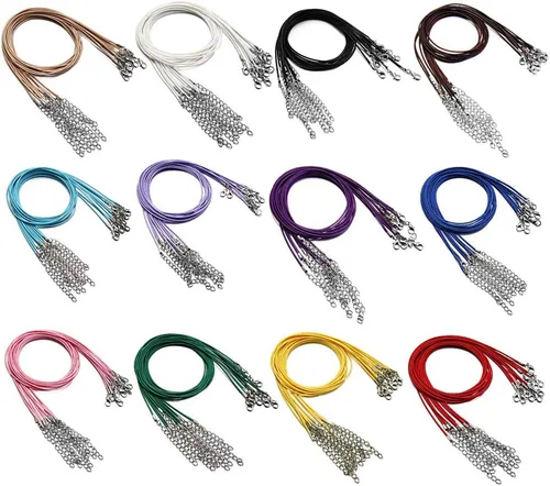 Vista 4 de 60 unidades de cordón encerado para collares a granel para hacer joyas, cuerda de collar con cierre para pulseras y colgantes DIY, multicolor