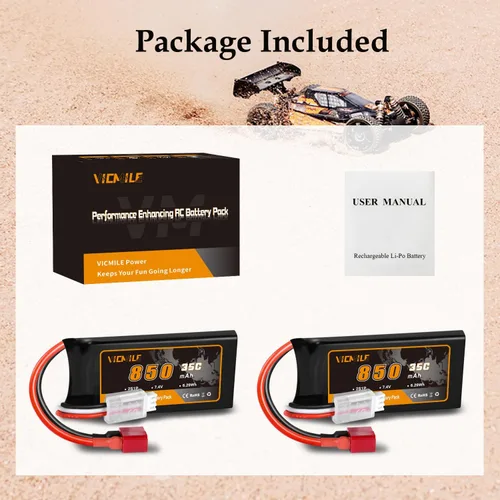 Vista 7 de Batería Lipo de 7.4V Super Thin 2S 850mAh RC Batería con Dean-Style T Plug 35C Alta tasa de descarga recargable Ajuste para DEERC WLtoys HBX Most