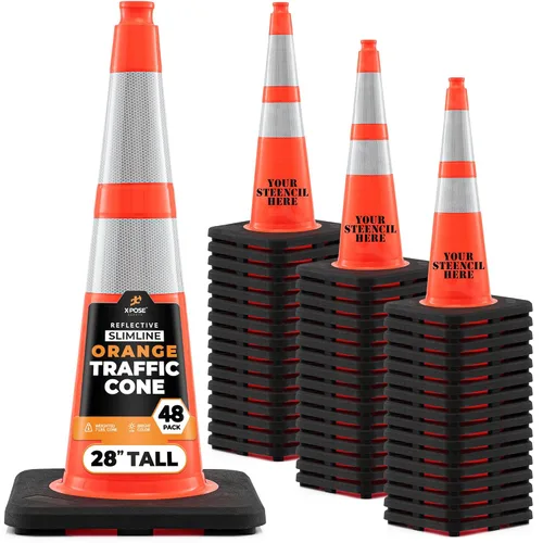 Vista 81 de Xpose Safety Conos de tráfico naranjas de 28 pulgadas con collares de 6 y 4 pulgadas, 1 paquete – Cono de seguridad de plástico PVC multiusos