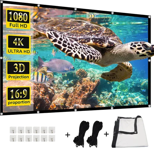 Vista 9 de Pantalla de proyector frontal trasera 4K 16:9 HD, plegable, de doble cara, portátil para cine en casa (60 pulgadas)
