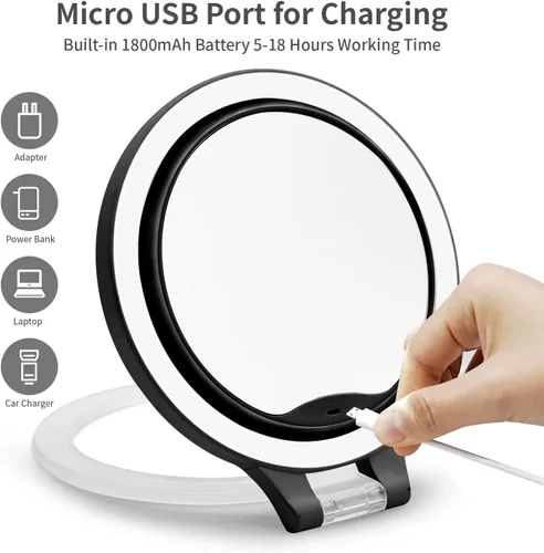 Vista 6 de MYIAMO Espejo de maquillaje con luces, espejo de aumento iluminado de doble cara 10X1X con 3 modos de iluminación de color, espejo de mesa con mango