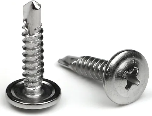 Vista 8 de Paquete de 100 tornillos Phillips autoperforantes de cabeza de oblea de acero inoxidable 410, tornillos Tek de chapa, cabeza de armadura modificada