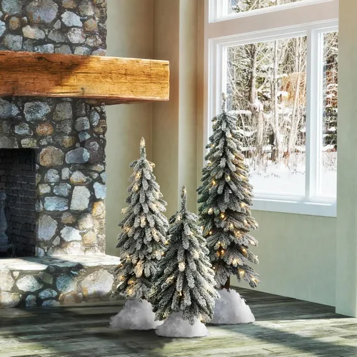 Vista 2 de Haute Decor Colección de árboles de Navidad alpinos, juego de 3