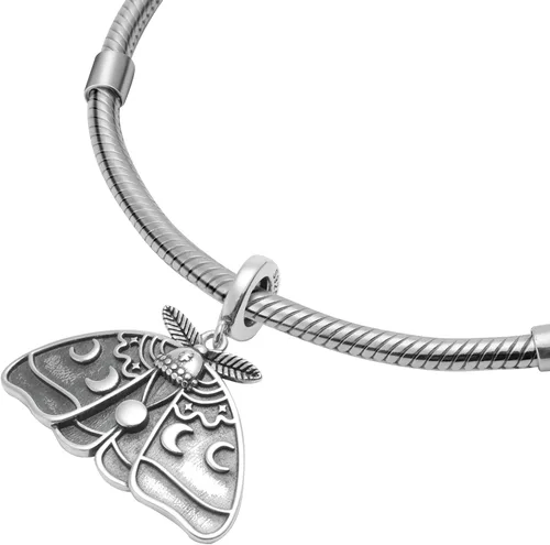 Vista 3 de Moth Gothic Witchy Celestial Luna Luna Estrellas 925 Sterling Silver Charm Bead Para Pandora y Similar Charm Pulseras o Collares