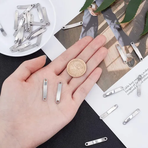 Vista 3 de UNICRAFTALE Acerca de 30pcs Enlaces Rectángulo Enlaces de Acero Inoxidable Etiquetas de Identificación en Blanco de 1.201 in de Largo Etiquetas