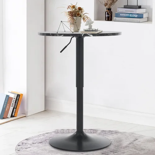 Vista 2 de Mesa redonda de bar de 23.6 pulgadas, mesa de barra de altura ajustable, parte superior de MDF con soporte y base de poste de metal, mesas de Negro
