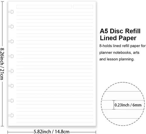 Vista 2 de Papel de repuesto para discos de tamaño junior, 8 discos, recambio de papel de arco rayado, 100 gsm, papel blanco de recambio de papel de disco, 100