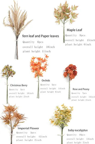 Vista 6 de Serra Flora - Juego de tallos de vegetación artificial en caja, (paquete de 44 piezas) con 7 tipos de relleno de vegetación artificial para ramos