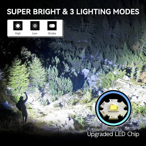Vista 3 de WdtPro Linternas recargables de alto lúmenes, 1 paquete de 10H de larga duración, súper brillantes, para EDC, linternas LED mini tácticas