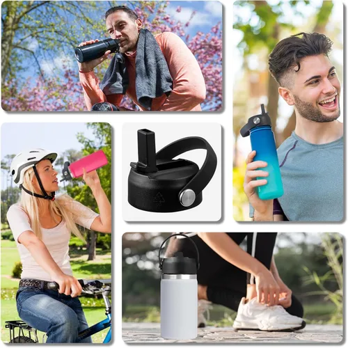 Vista 5 de Tapas con popote para Hydroflask de boca ancha de 20, 32, 40 onzas, tapa de popote flexible para botellas de agua deportivas Hydro Flask, tapa