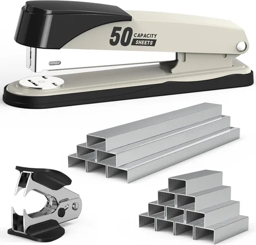 Vista 10 de Engrapadora de metal resistente con capacidad de 50 hojas con 1750 grapas y removedor de grapas, grapadoras de tira completa para escritorio, sin