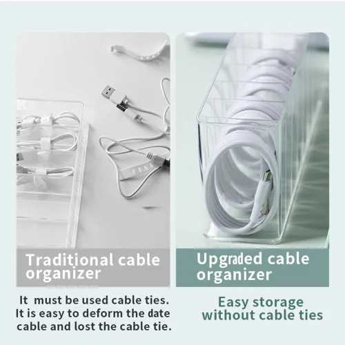 Vista 3 de Caja organizadora de almacenamiento de cables de carga, paquete de 3 con tapa, fácil almacenamiento sin bridas
