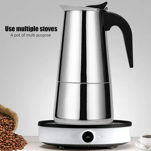 Vista 3 de Hervidor de café máquina de estufa olla Moka cafetera italiana cafetera clásica para cafetería acero inoxidable 430 adecuada para cocinas