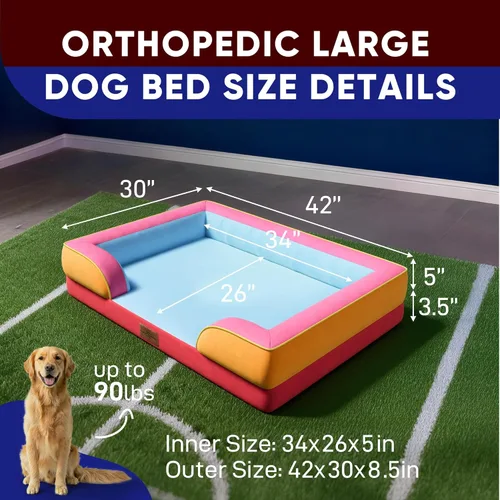 Vista 678 de Comfort Expression Cama ortopédica para perros extra grandes de 45 x 35 pulgadas, cama para mascotas XL de espuma tipo caja de huevos impermeable
