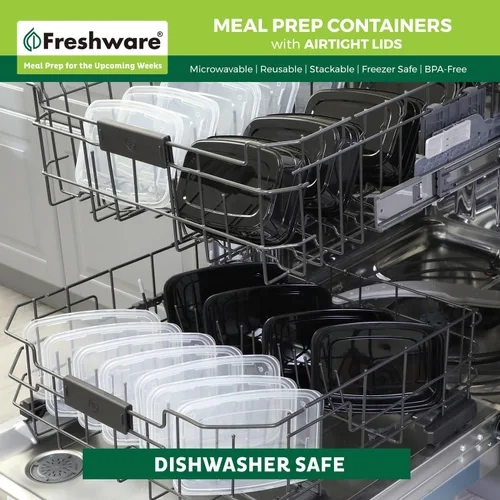 Vista 7 de Freshware Recipientes de preparación de comidas paquete de 50 recipientes de almacenamiento de alimentos con tapas, caja Bento, sin BPA, apilables