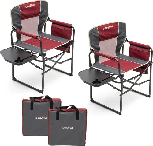 Vista 30 de SUNNYFEEL Silla de directores de campamento de gran tamaño de 500 libras resistente, silla plegable portátil con mesa auxiliar, bolsillo para playa