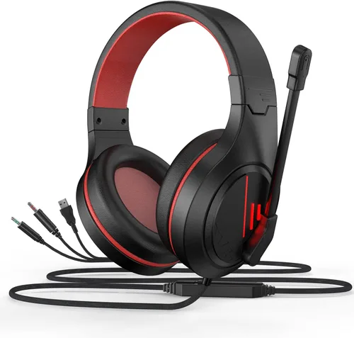 Anivia MH601 - Auriculares con micrófono LED con cable con micrófono de cancelación activa de ruido conector de audio estéreo de 0138in color rojo