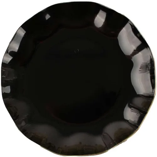 Vista 7 de Efavormart 10 Pack Platos redondos de plástico negro de 6" para postre y ensalada, platos desechables para aperitivos con borde ondulado dorado