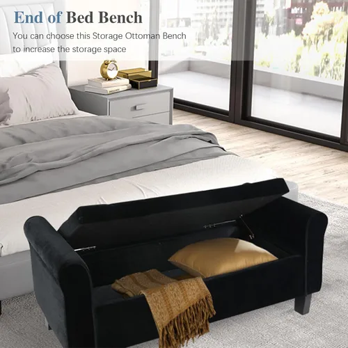 Vista 21 de Babion Banco otomano de almacenamiento con brazos, banco de extremo de cama para dormitorio, banco de almacenamiento con botones para entrada, sala
