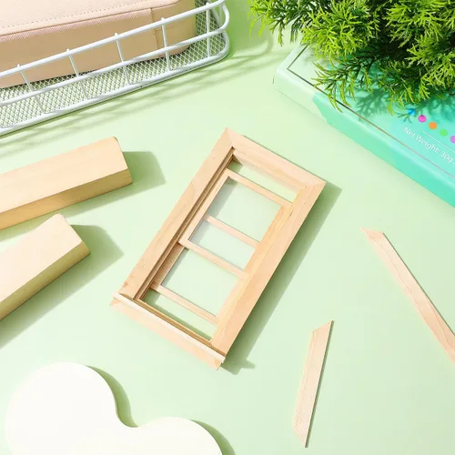 Vista 9 de Toyvian 1: 12 Escala de madera Dollouse Mini marco de ventana Muebles de madera en miniatura para decoración de casa de muñecas Accesorios de casa
