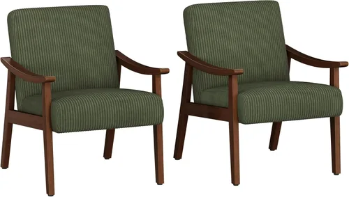 Vista 14 de Yaheetech Silla de Acento de Pana, Sillón Moderno de Mediados de Siglo con Patas de Madera Sólida, Silla de Lectura y Ocio con Respaldo Alto