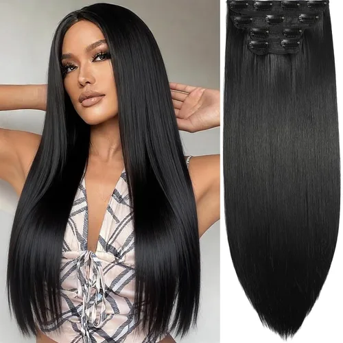 Vista 10 de Extensiones de cabello sintético con clip de 14 pulgadas, 4 piezas de cabello sintético natural suave y ondulado con clip, cabello rizado de 20 1b