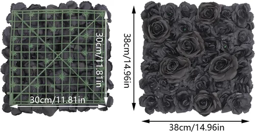 Vista 5 de Paneles de pared de flores 3D, 12 paneles de pared de flores artificiales, rosas de seda, fondo de pared de flores sintéticas decorativas