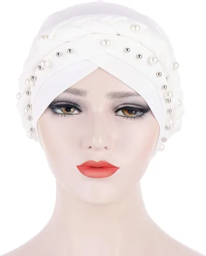 Vista 5 de Fxhixiy Hijab - Gorro de turbante con perlas para mujer, bufanda para la cabeza, gorro de quimioterapia, bandana