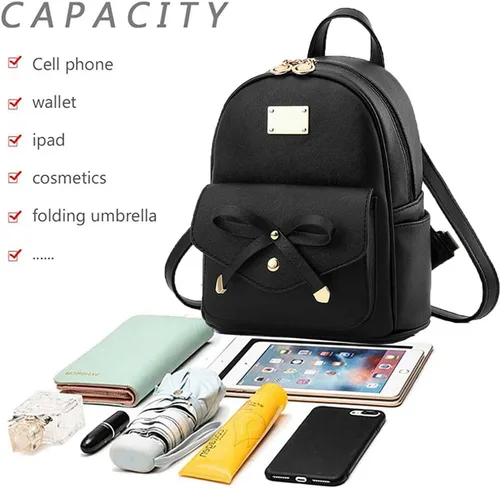 Vista 5 de BAG WIZARD Mini mochila de cuero para niñas, monedero lindo con lazo a la moda, mochila pequeña para mujeres adolescentes, Blanco, Mochilas Daypack