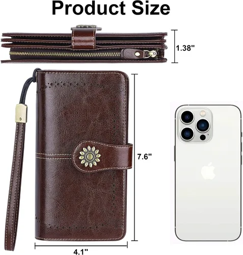 Vista 6 de Lavemi - Cartera de piel con bloqueo RFID para mujer, de gran capacidad, para llevarla a la muñeca
