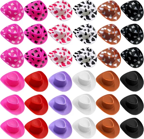 36 piezas de sombrero de vaquero occidental de plástico en miniatura lindo sombrero de muñeca para accesorios de fiesta, juguetes, vestidos de