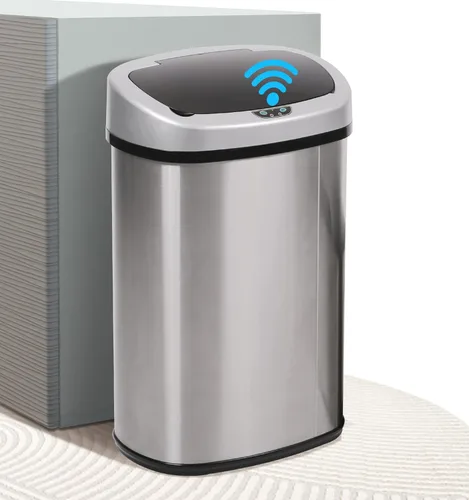 Vista 9 de Bote de basura automático de 13 galones, con sensor de movimiento y sin tacto, de acero inoxidable cepillado con tapa, diseño silencioso, cubo