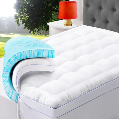 Vista 10 de ABENE Cubrecolchón de espuma viscoelástica de doble capa de 3 pulgadas, espuma viscoelástica de 2 pulgadas más 1 pulgada de plumón alternativo