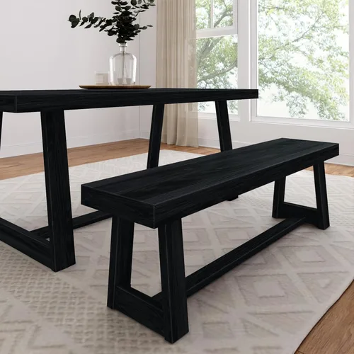 Vista 65 de Plank+Beam Banco de Comedor de Granja de 60 Pulgadas, Banco de Entrada de Madera Maciza, Banco de Madera para Exteriores, Asiento de Comedor