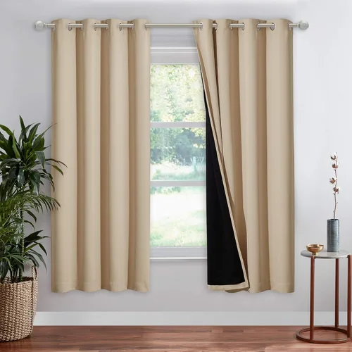 Vista 41 de NICETOWN Cortinas 100 % opacas con aislamiento térmico, panel de cortina deslizante de rendimiento que reduce el ruido con forro negro, bloqueo
