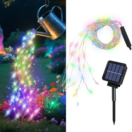 Vista 7 de ANGMLN Luces de cuerda solares verdes al aire libre, 200 LEDs 8 modos luces de hadas en cascada al aire libre impermeables, decoración verde