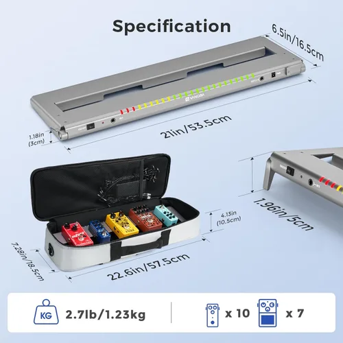 Vista 9 de Vangoa Pro Tablero de Pedales de Guitarra con Fuente de Alimentación Aislada de 12 V de Alta Corriente, PD-XL Plegable de Aluminio, Espacio