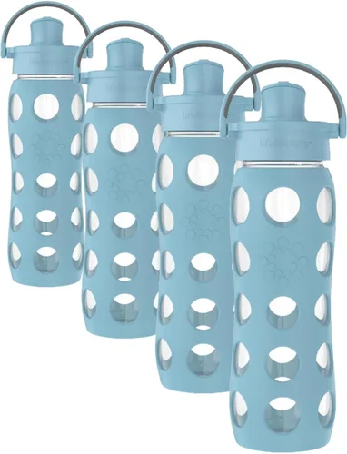 Vista 15 de Lifefactory Botella de agua de vidrio de 22 onzas con tapa abatible activa y funda protectora de silicona, menta