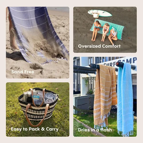 Vista 4 de WETCAT Toalla de playa turca de gran tamaño (38"x71") 100% algodón turco, fabricada en Turquía - sin arena, extragrande, ultrasuave, de secado