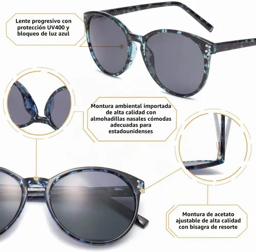 Vista 5 de Amorays Lentes de sol progresivos de lectura multienfoque para mujer, protección UV, parte superior multifocal, lectores solares trifocales Azul