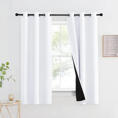 Vista 44 de NICETOWN Cortinas 100 % opacas con aislamiento térmico, panel de cortina deslizante de rendimiento que reduce el ruido con forro negro, bloqueo