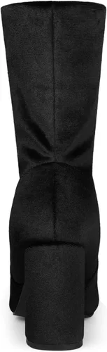 Vista 5 de Allegra K Botas de terciopelo con punta redonda y tacón de bloque plegables a media pantorrilla para mujer