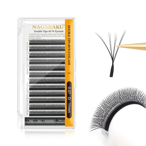 Vista 342 de NAGARAKU Extensión de pestañas en forma de W 3D con volumen en racimo, abanico prefabricado, pestañas postizas de visón sintético mate negro