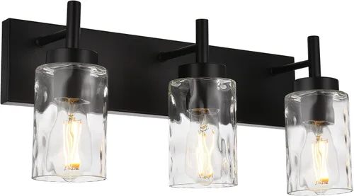 Vista 13 de BONLICHT 2 Apliques de Pared Estilo Casa de Campo Luces de Tocador Modernas Negras Accesorios de Iluminación para Baño con Pantalla de Vidrio